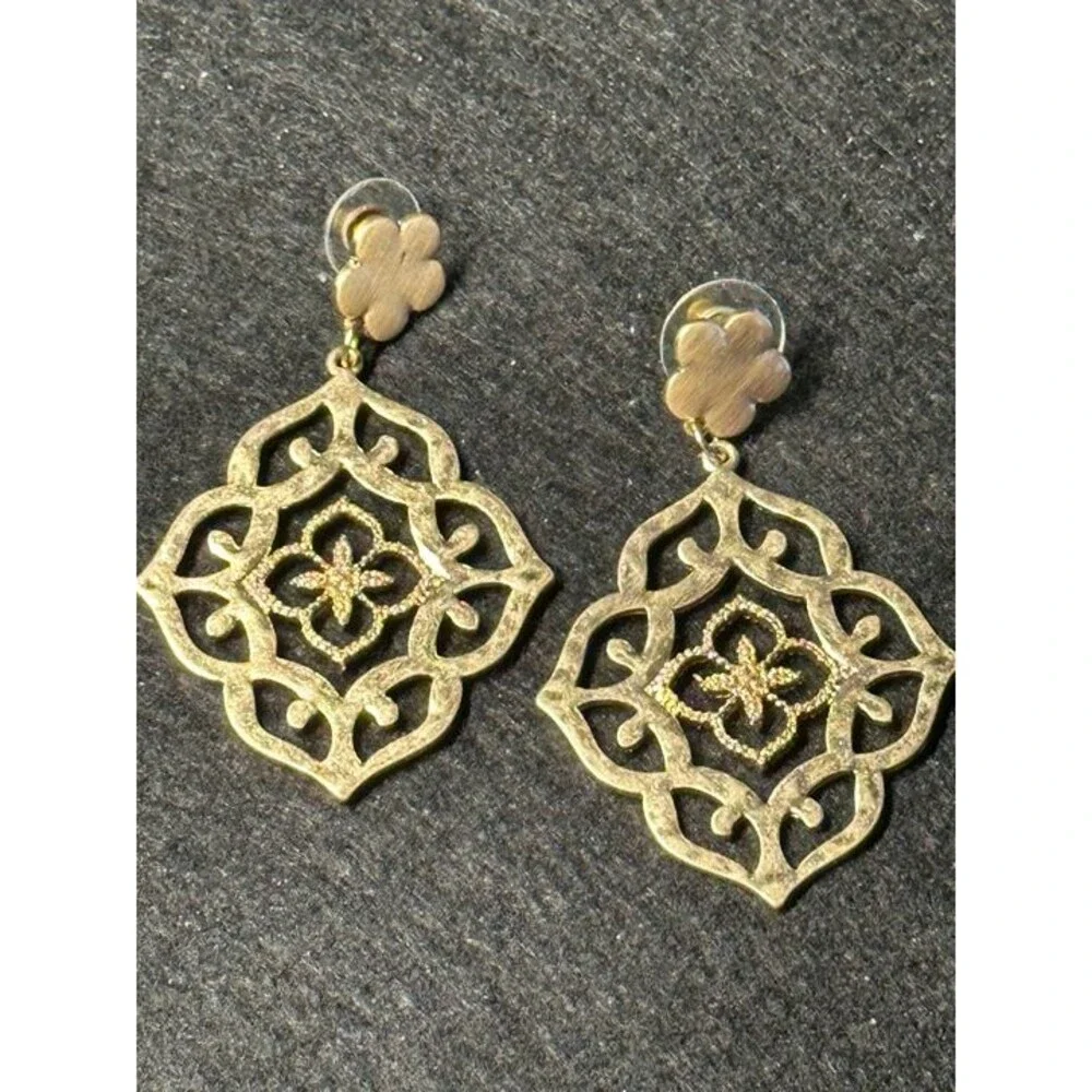 Gold Tone Moroccan Filigree Dangle Earrings Boho Statement Flower Style New